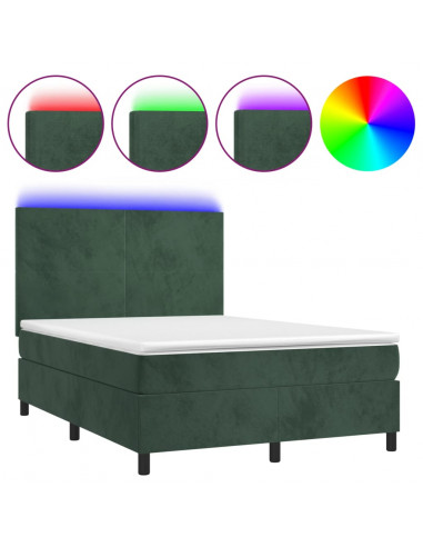 Letto a Molle con Materasso e LED Verde Scuro 140x190cm Velluto