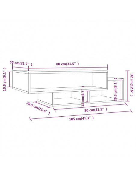 Tavolino Salotto Rovere Marrone 105x55x32 cm Legno Multistrato