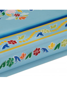 Tavolino Salotto Turchese Dipinto a Mano Legno Massello Mango