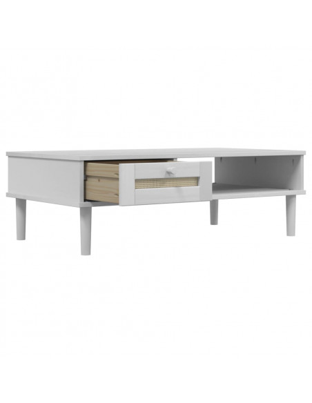 Tavolino SENJA Aspetto Rattan Bianco 100x55x33cm Legno Massello