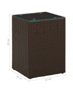Tavolino Servizio Piano in Vetro Marrone 35x35x52 cm Polyrattan