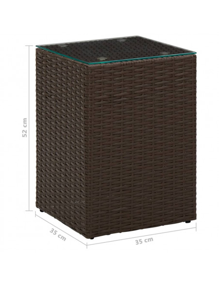 Tavolino Servizio Piano in Vetro Marrone 35x35x52 cm Polyrattan