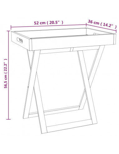 Tavolo a Vassoio Pieghevole 52x36x56,5cm Legno Massello di Noce