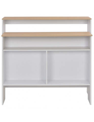 Tavolo Bar con 2 Piani d'Appoggio Bianco e Rovere 130x40x120cm