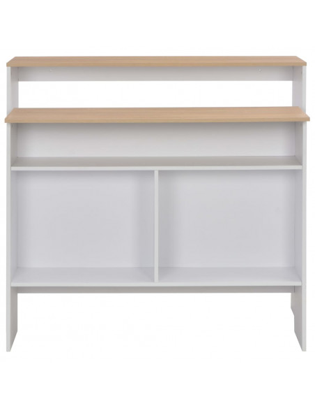 Tavolo Bar con 2 Piani d'Appoggio Bianco e Rovere 130x40x120cm