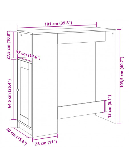 Tavolo Bar con Rastrelliera Rovere 101x40x103,5 cm Multistrato
