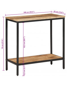 Tavolo Consolle 100x35x70 cm in Legno Massello di Mango Grezzo