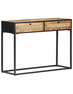 Tavolo Consolle 100x35x75 cm in Legno di Mango e Canna Naturale