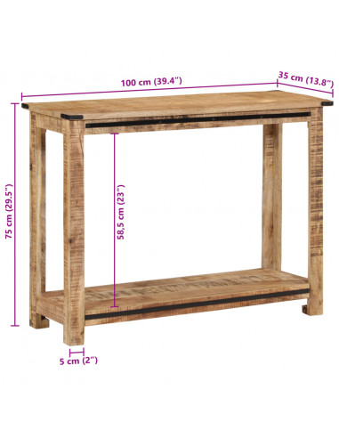 Tavolo Consolle 100x35x75 cm in Legno Massello di Mango