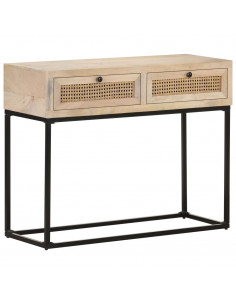 Tavolo Consolle 100x35x76 cm Massello di Mango e Canna Naturale