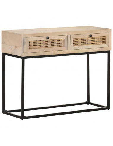 Tavolo Consolle 100x35x76 cm Massello di Mango e Canna Naturale