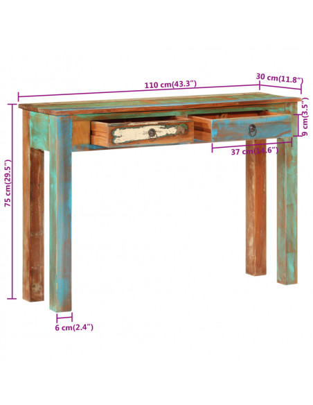 Tavolo Consolle 110x30x75 cm in Legno Massello di Recupero