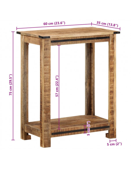 Tavolo Consolle 60x35x75 cm in Legno Massello di Mango