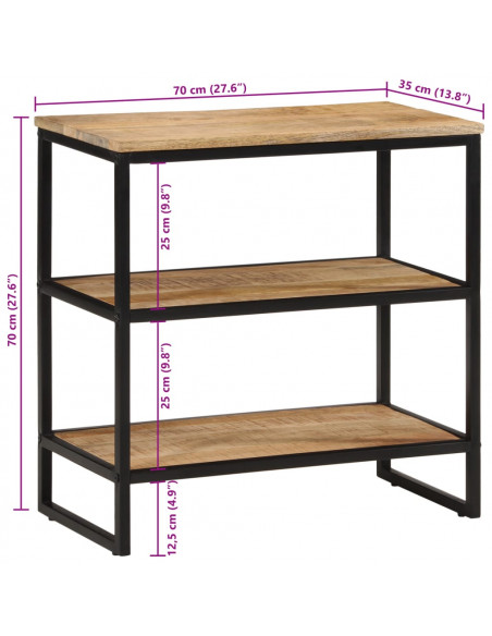 Tavolo Consolle 70x35x70 cm in Legno Massello di Mango Grezzo