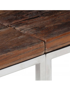 Tavolo Consolle Argento Acciaio Inox e Traverse Legno Massello