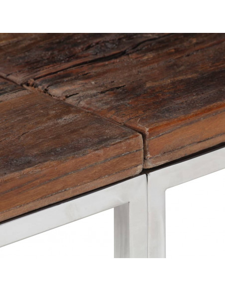 Tavolo Consolle Argento Acciaio Inox e Traverse Legno Massello