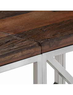 Tavolo Consolle Argento Acciaio Inox e Traverse Legno Massello