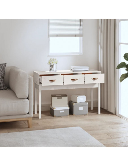 Tavolo Consolle Bianco 114x40x75 cm in Legno Massello di Pino