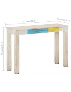 Tavolo Consolle Bianco 115x35x77 cm in Legno di Mango Grezzo