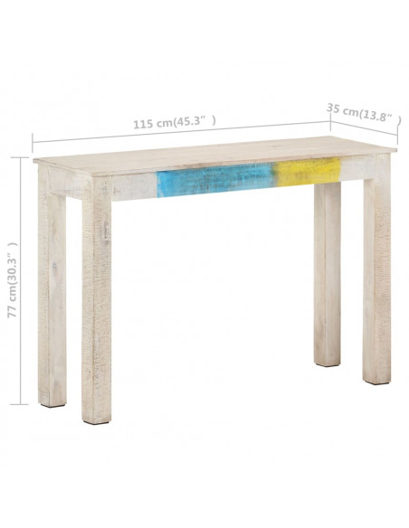 Tavolo Consolle Bianco 115x35x77 cm in Legno di Mango Grezzo