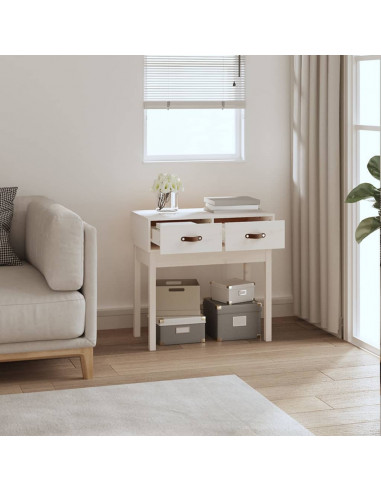 Tavolo Consolle Bianco 76,5x40x75 cm in Legno Massello di Pino