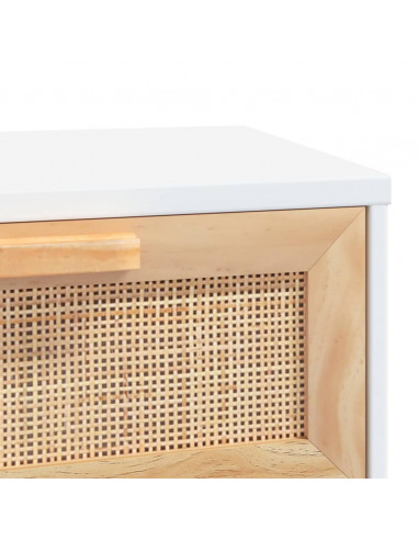 Tavolo Consolle Bianco 80x30x75cm Massello Pino Rattan Naturale