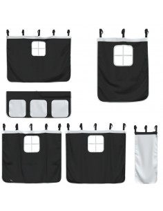 Letto a Soppalco Bambini con Tende Bianco e Nero 90x190 cm Pino 2