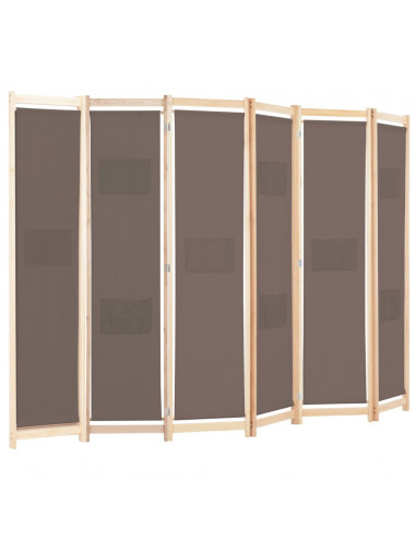 Divisorio a 6 Pannelli Marrone 240x170x4 cm in Tessuto