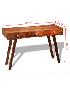 Tavolo Consolle con 3 Cassetti 76 cm Legno Massello di Sheesham