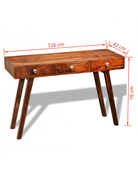 Tavolo Consolle con 3 Cassetti 76 cm Legno Massello di Sheesham