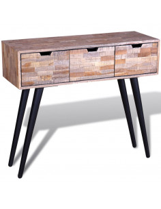 Tavolo Consolle con 3 Cassetti in Legno di Recupero di Teak