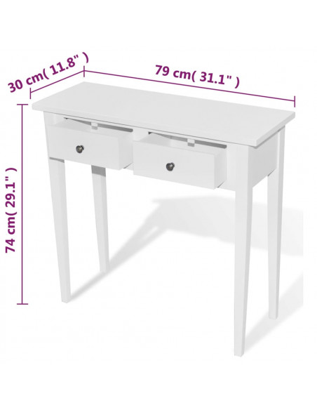 Tavolo Consolle da Trucco con 2 Cassetti Bianco