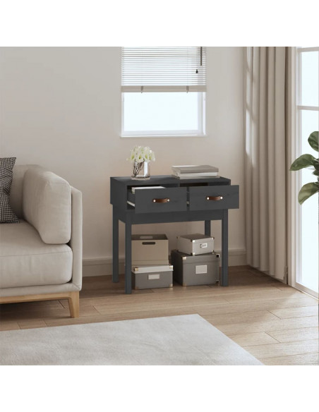 Tavolo Consolle Grigio 76,5x40x75 cm in Legno Massello di Pino