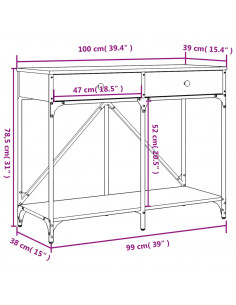 Tavolo Consolle Grigio Sonoma 100x39x78,5 cm Legno Multistrato