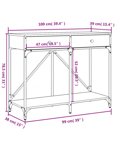 Tavolo Consolle Grigio Sonoma 100x39x78,5 cm Legno Multistrato