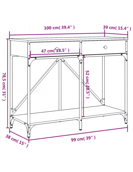 Tavolo Consolle Grigio Sonoma 100x39x78,5 cm Legno Multistrato