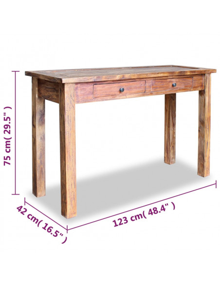 Tavolo Consolle in Legno Massello di Recupero 123x42x75 cm