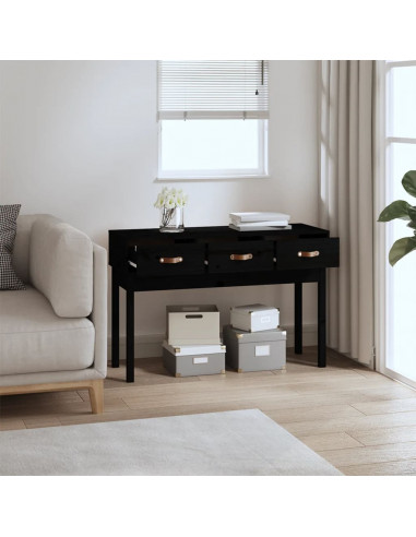 Tavolo Consolle Nero 114x40x75 cm in Legno Massello di Pino