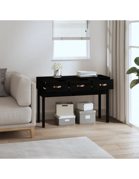 Tavolo Consolle Nero 114x40x75 cm in Legno Massello di Pino
