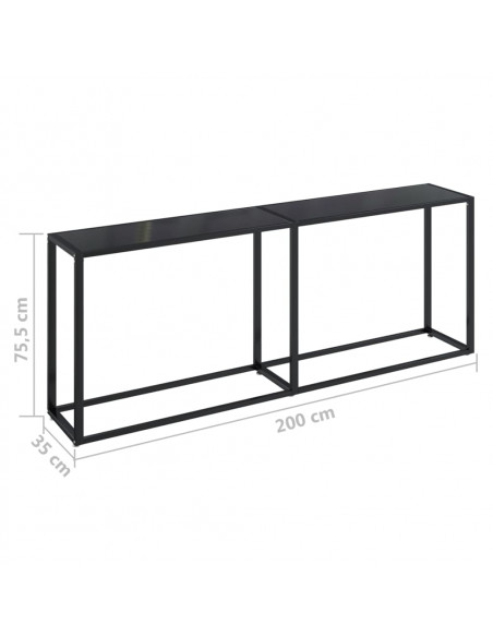 Tavolo Consolle Nero 200x35x75,5 cm in Vetro Temperato