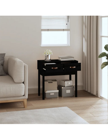 Tavolo Consolle Nero 76,5x40x75 cm in Legno Massello di Pino