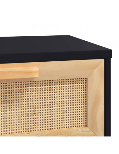 Tavolo Consolle Nero 80x30x75cm Massello Pino e Rattan Naturale