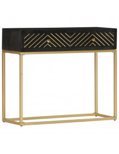 Tavolo Consolle Nero e Oro 90x30x75cm Legno Massello di Mango