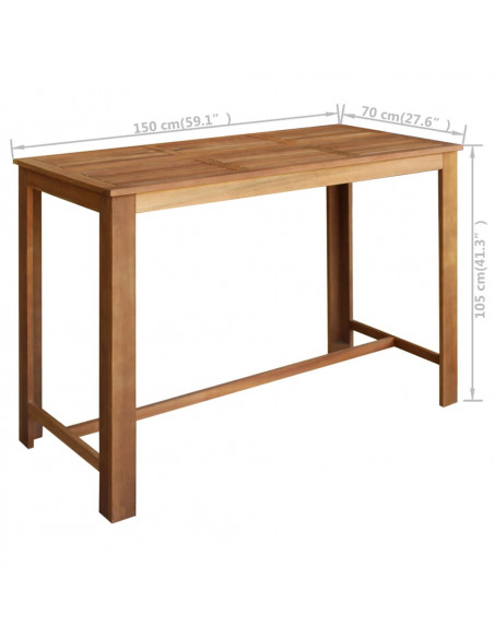 Tavolo da Bar in Legno Massello di Acacia 150x70x105 cm