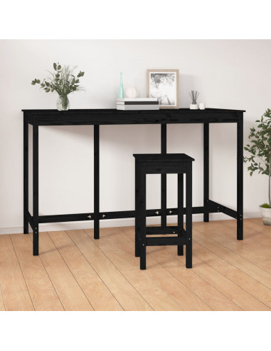 Tavolo da Bar Nero 180x80x110 cm in Legno Massello di Pino