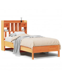 Letto Libreria senza Materasso Marrone Cera 75x190 cm in Pino 2
