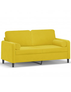 Divano a 2 Posti con Cuscini Giallo 140 cm in Velluto 2