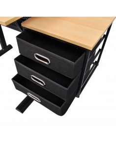 Tavolo da Disegno Inclinabile con 3 Cassetti e Sgabello