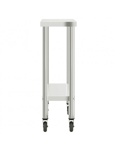 Tavolo da Lavoro Cucina con Ruote 110x30x85 cm in Acciaio Inox