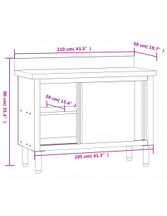 Tavolo da Lavoro per Cucina con Ante Scorrevoli in Acciaio Inox